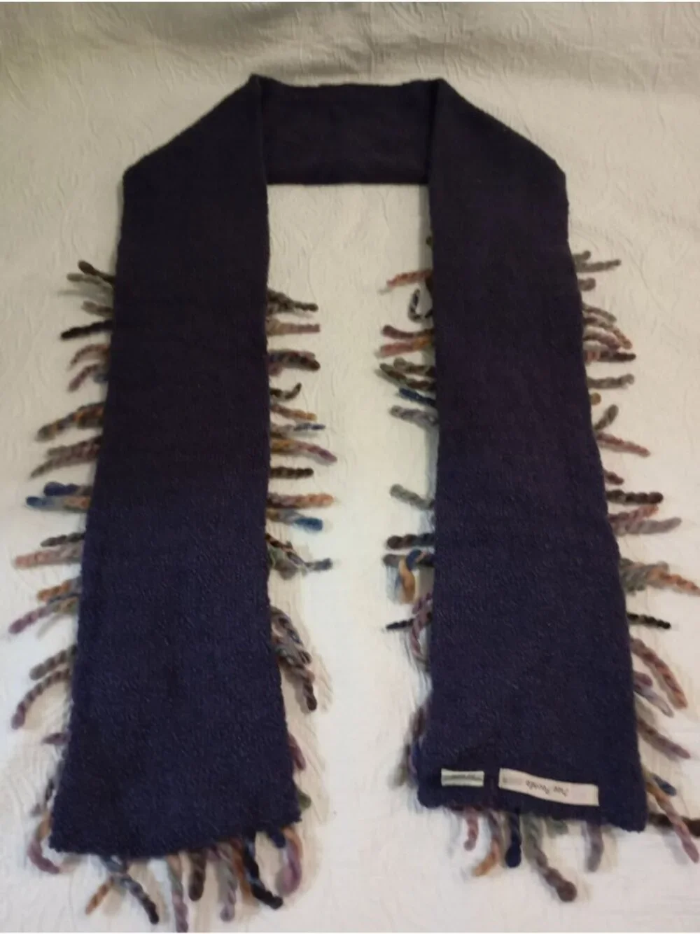 Free People Purple Knit Scarf With Multicolor Fringe Detailing